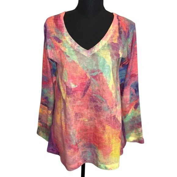 Soft Surroundings Plein De Couleurs Abstract Watercolor Print Knit Top Size S - Picture 1 of 7
